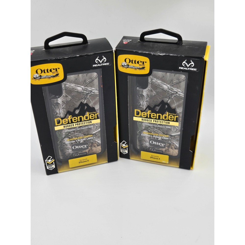 Lot of 2 OtterBox Defender iPhone X Case Realtree Camo Rugged Protection Holster